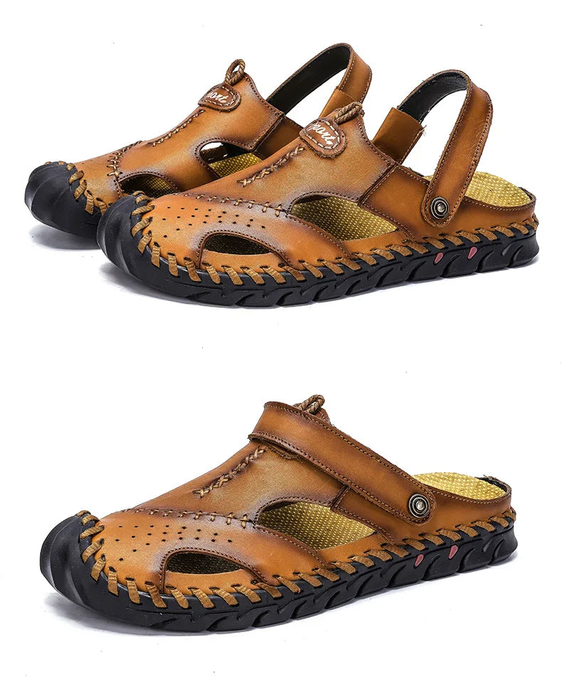 Men's Genuine Leather Sandals - Breathable Beach & Sports Sandals