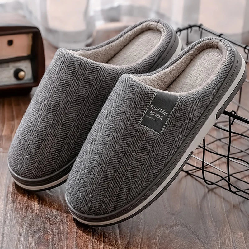 Men's Winter Warm Cotton Slippers - Couples Flats Non-Slip Indoor Slides (Large Size 40-51)