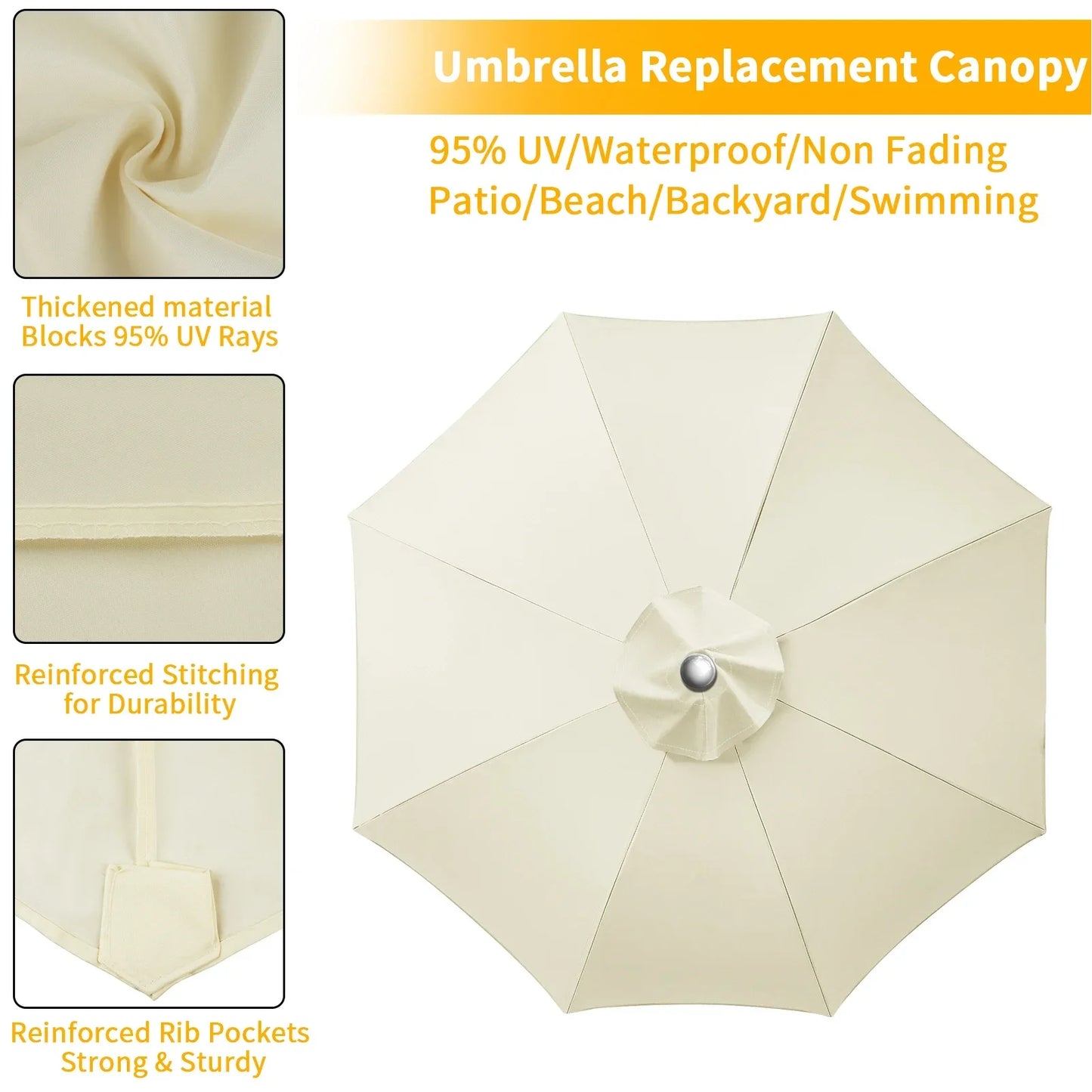 Parasol Replacement Cover – PU-Coated Oxford Waterproof Canopy for 6 & 8 Rib Garden Parasols