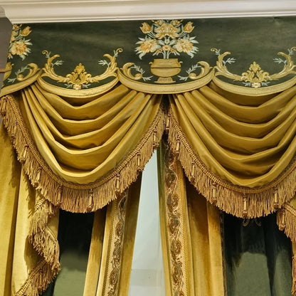 Luxury European Olive Green Velvet Embroidered Curtains - Custom Premium Drapes
