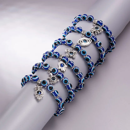 Evil Eye Palm & Butterfly Charm Bracelet – Blue Evil Eye Handmade Bead Bangle