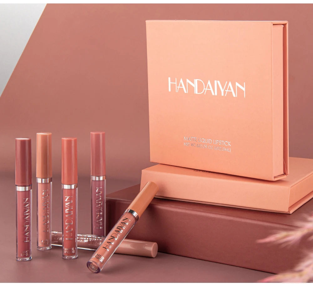 HANDAIYAN 6-Piece Liquid Lipstick Set - Long-Lasting Matte Lip Gloss Gift Box