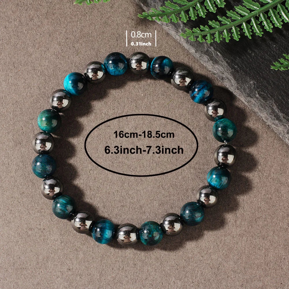 Natural Blue Tiger Eye Stone Bracelet – Unisex Handmade Stretch Beaded Bangle