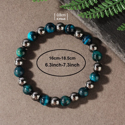 Natural Blue Tiger Eye Stone Bracelet – Unisex Handmade Stretch Beaded Bangle