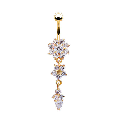 Flower Pendant Crystal Belly Button Ring