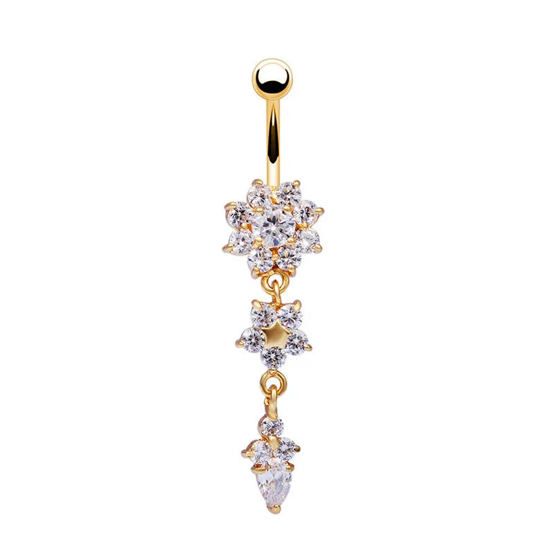 Flower Pendant Crystal Belly Button Ring