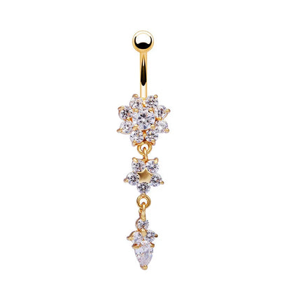 Flower Pendant Crystal Belly Button Ring