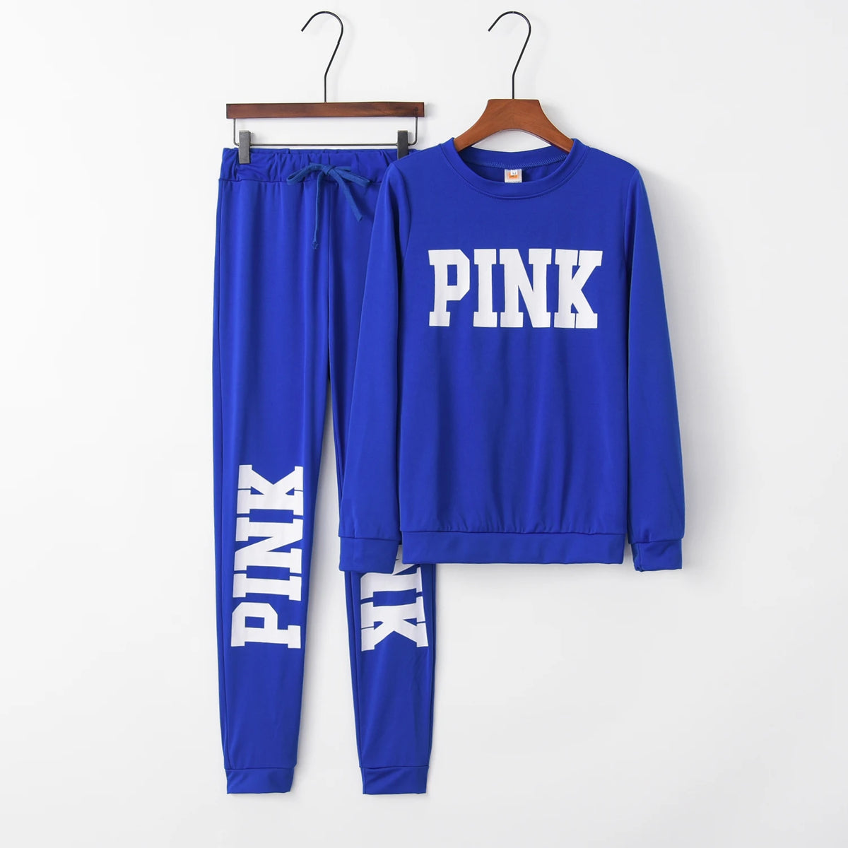 Women’s letter-print two-piece casual set in blue: sweatshirt and matching joggers