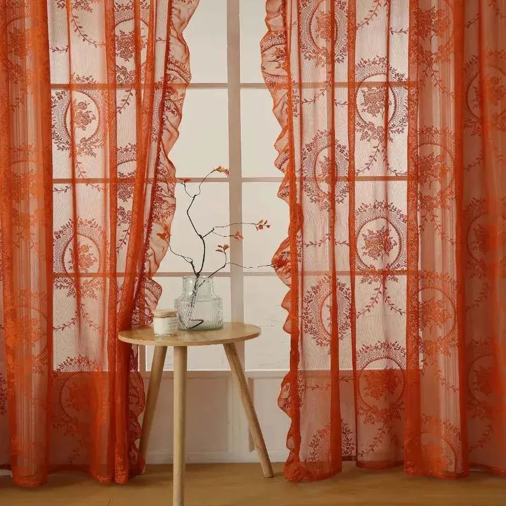 French Lace Sheer Curtains - Romantic Ruffled Floral Embroidery (2 Panels) - Shello's Creative Boutique