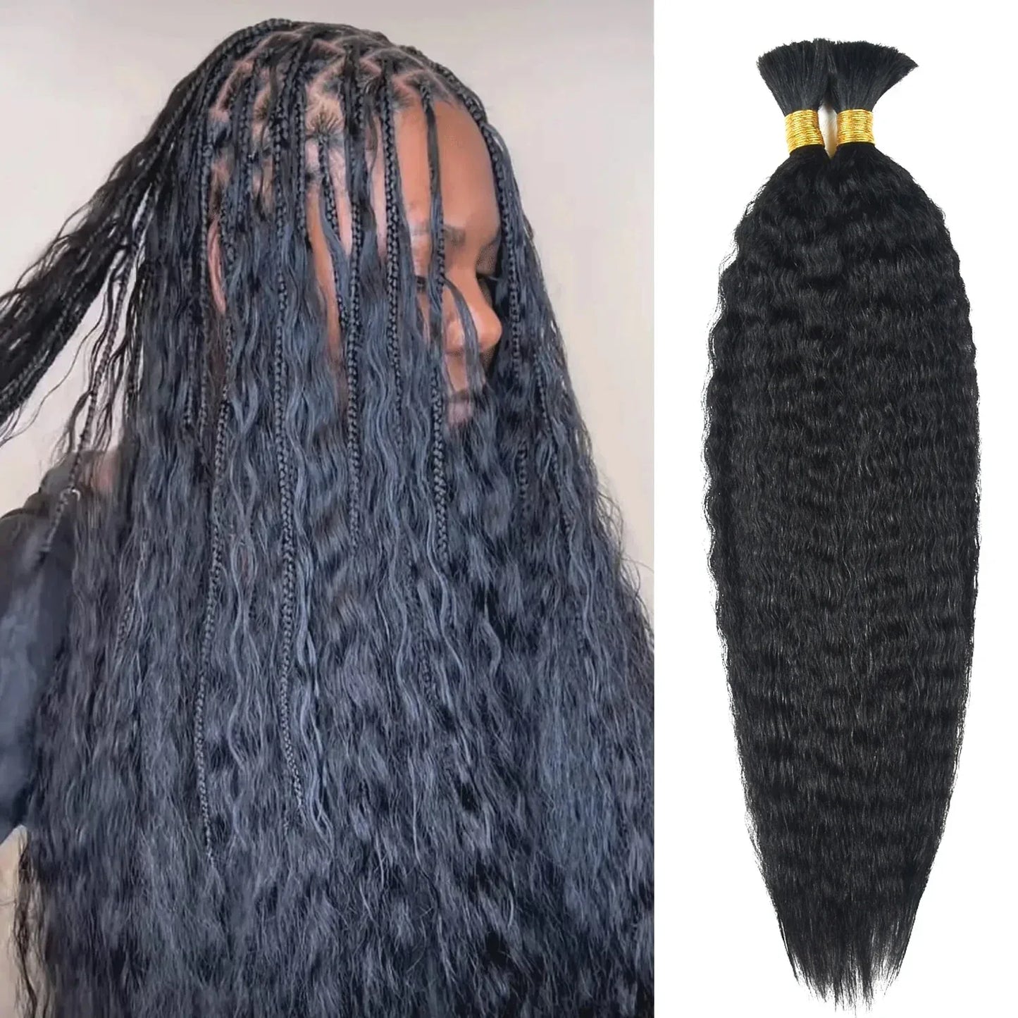 Human Braiding Hair 2 Bundles - 100% Brazilian Kinky Straight for Boho Braids - Shello's Creative Boutique