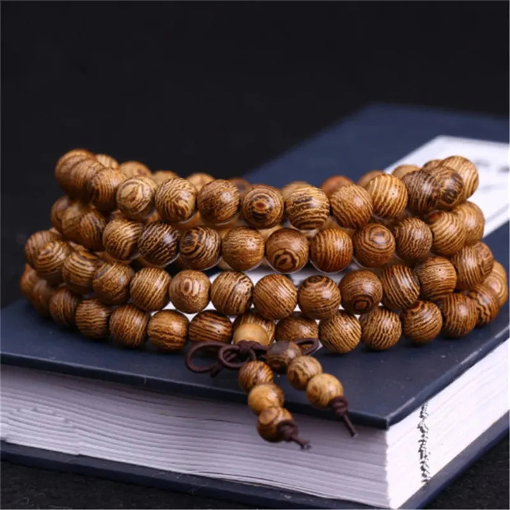 Natural Sandalwood 108 Bead Buddhist Bracelet – Meditation Prayer Beads for Men & Women