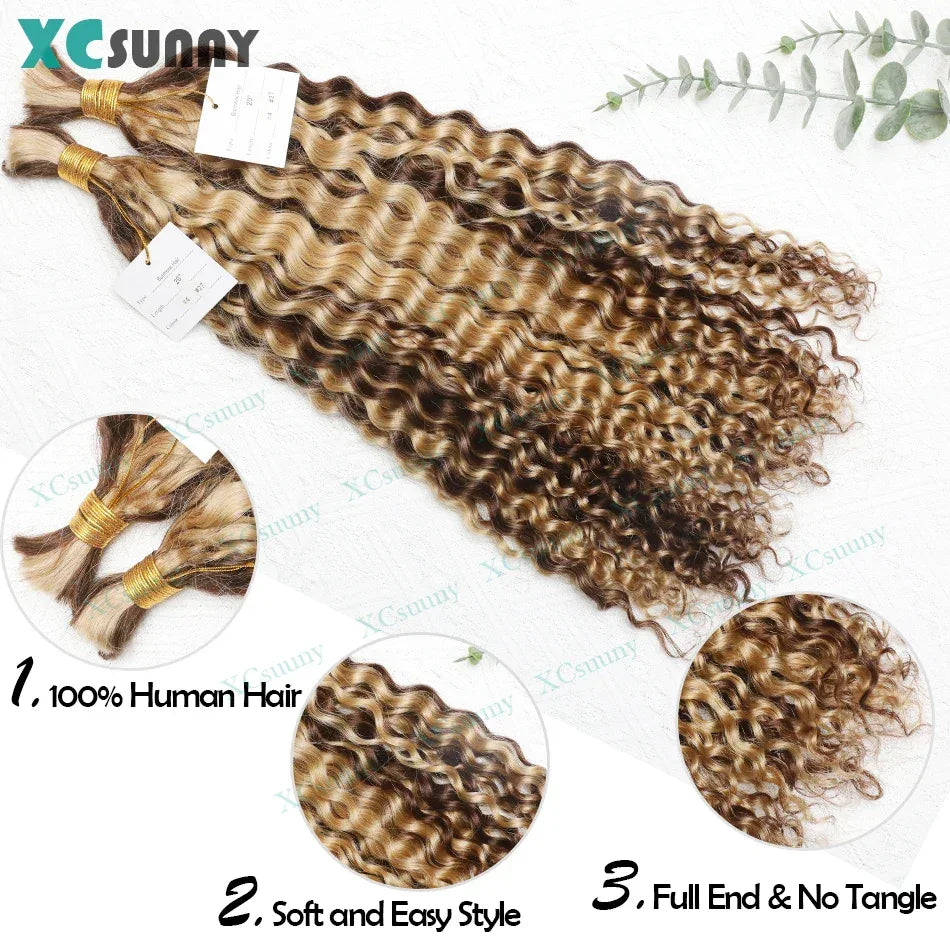 Deep Curly Human Hair for Boho Braids - Color 4/27 & 4/30 Ombre Bulk Hair - Shello's Creative Boutique