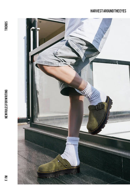 Men's Summer Half Slippers - Non-Slip Beach Clogs Casual Leather Sandals