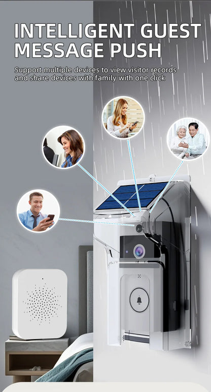 Solar Wireless Smart Video Doorbell HD with Rain Cover & WiFi