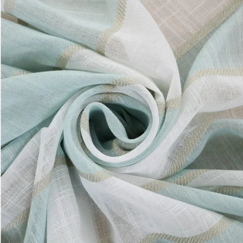 Nordic Minimalist Curtains - Blue & White Cotton Linen Window Screens - Shello's Creative Boutique