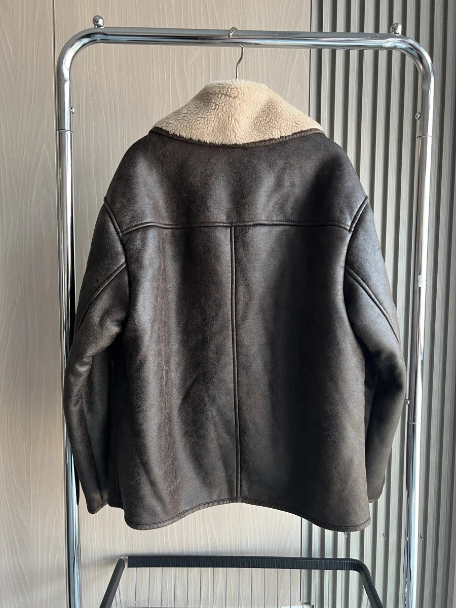 Women's Oversized Winter Jacket - Double-Sided Collar Warm Long Sleeve Coat