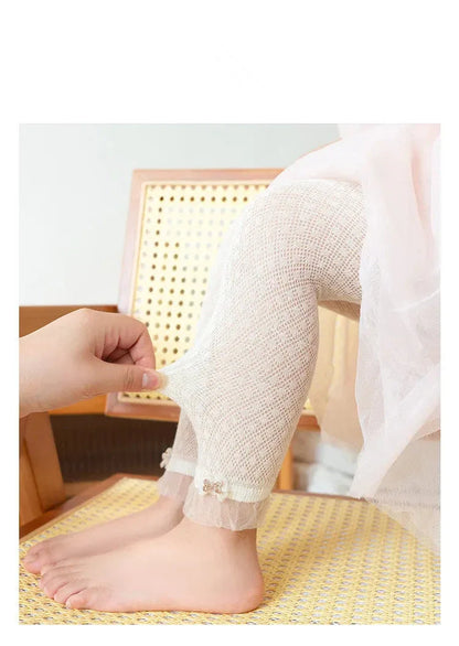 Soft Mesh Lace Summer Leggings for Girls – Hollow-Out Cotton Blend Pants (Ages 1–3) - Shello's Creative Boutique