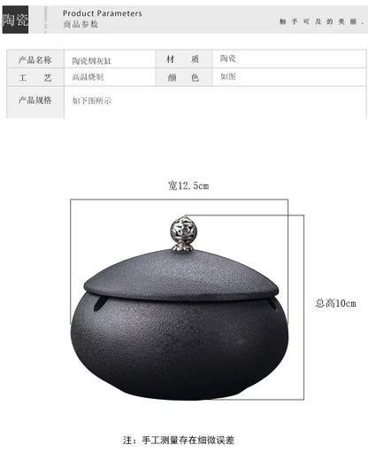 Creative Ceramic Ashtray with Lid – Anti-Fly Ash Desktop Ornament, 18 Styles