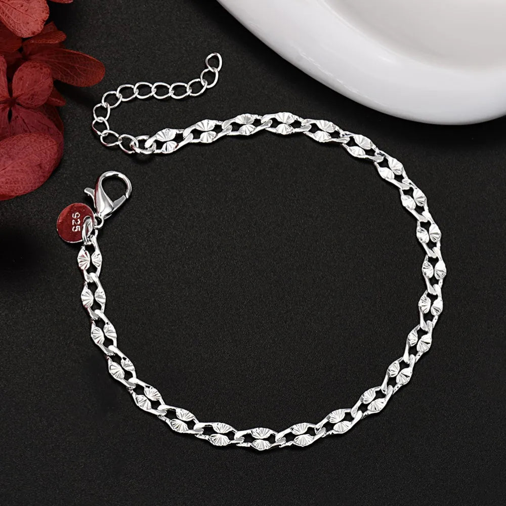 2pcs 925 Sterling Silver Chain Bracelet & Necklace Jewellery Set