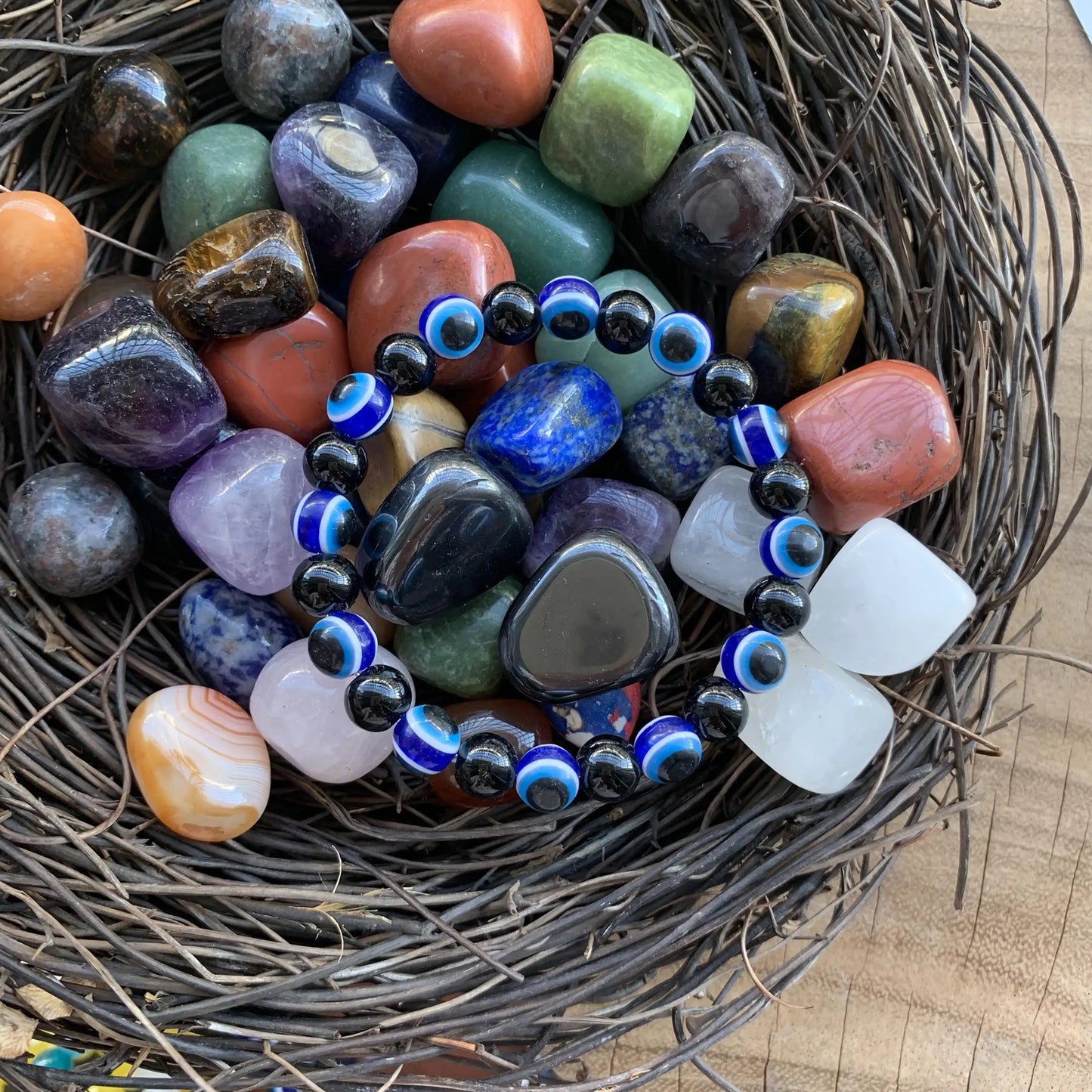 Evil Eye & Obsidian Protection Bracelet – Blue Evil Eye Stretch Bracelet