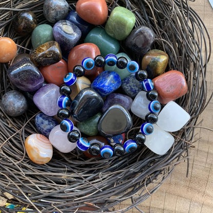 Evil Eye & Obsidian Protection Bracelet – Blue Evil Eye Stretch Bracelet