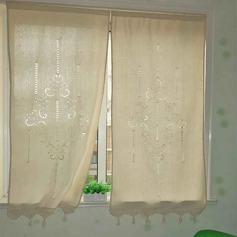 Handmade Linen Curtains - Minimalist Hollowed Threading for Kitchen, Bathroom & Partition - Shello's Creative Boutique