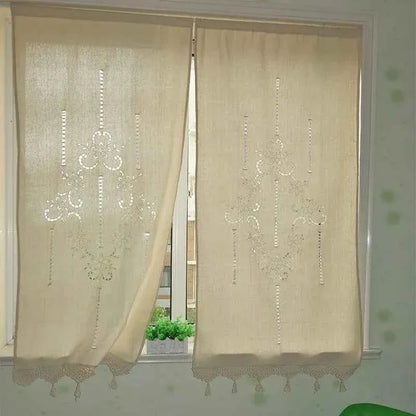 Handmade Linen Curtains - Minimalist Hollowed Threading for Kitchen, Bathroom & Partition - Shello's Creative Boutique