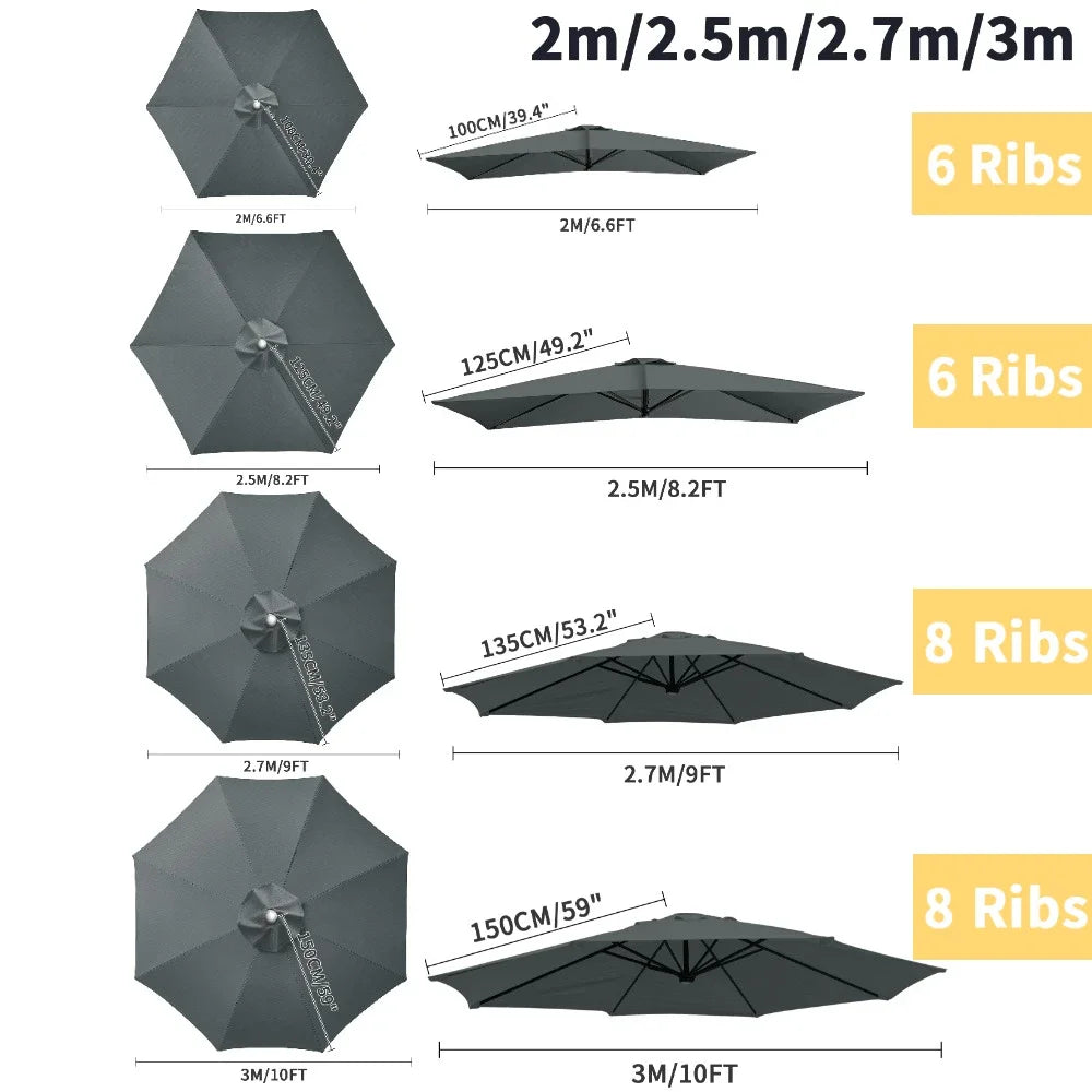 Replaceable Parasol Top Cloth – UV Protection Garden Patio Canopy Cover 2m to 3m