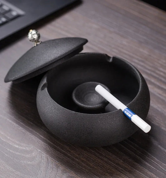 Creative Ceramic Ashtray with Lid – Anti-Fly Ash Desktop Ornament, 18 Styles