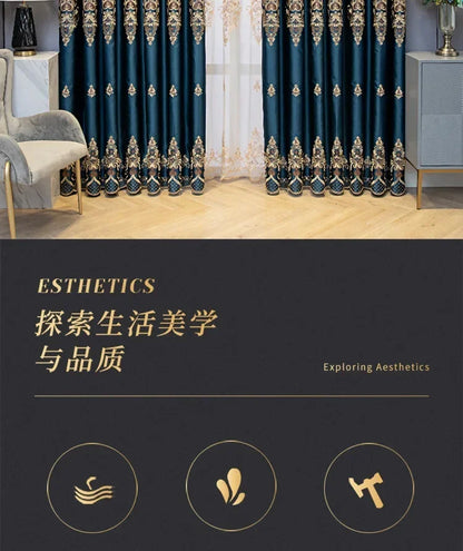 European Luxury Full Blackout Curtains - Heat Insulation & Acoustic Drapes with White Tulle - Shello's Creative Boutique