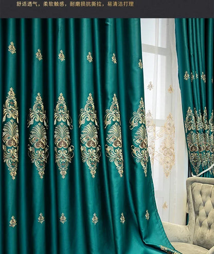 European Luxury Full Blackout Curtains - Heat Insulation & Acoustic Drapes with White Tulle - Shello's Creative Boutique