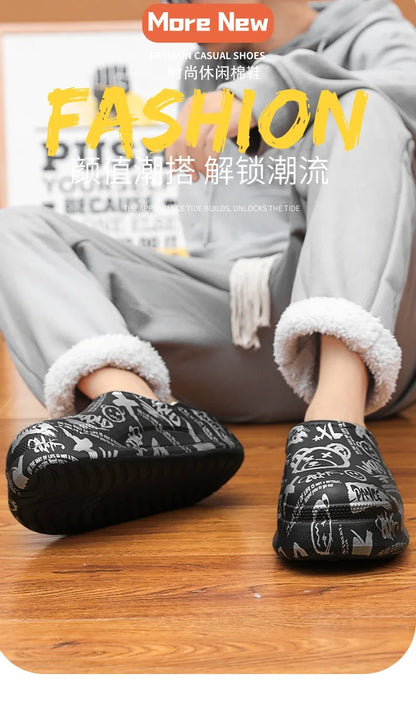 Men's Winter Indoor Slippers – Black & Beige