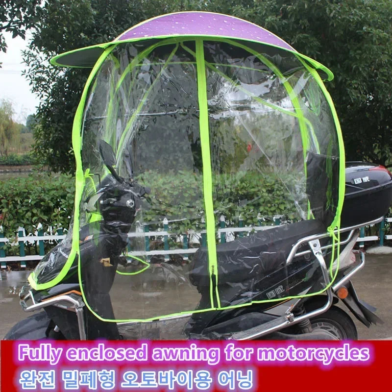 Fully Enclosed Electric Vehicle Canopy – Removable Rainproof Motorcycle Parasol with Metal Bracket