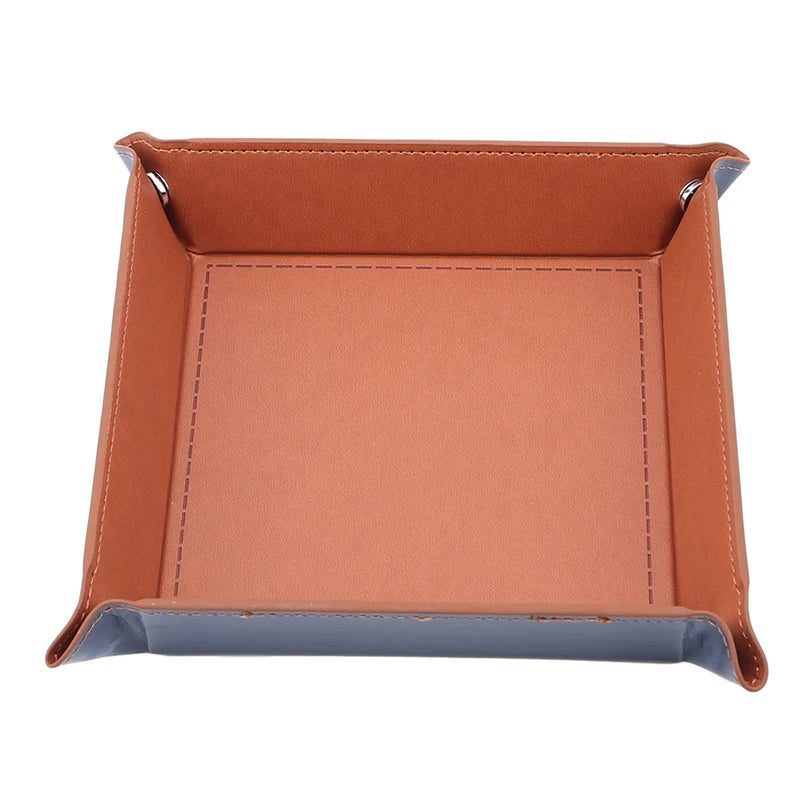 PU Leather Folding Valet Tray – Collapsible Desktop Storage for Keys, Phone, Wallet & Coins
