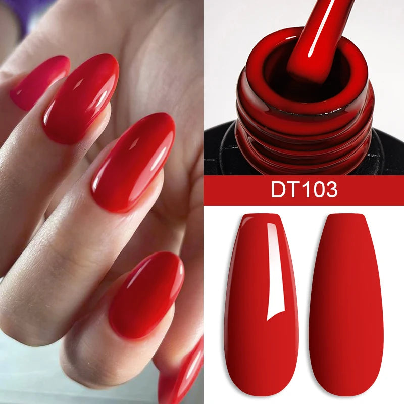 MEET ACROSS 7ml Red Gel Nail Polish Crystal Semi Permanent Soak Off UV Gel Varnish Nail Art Manicure Base Matte Top Coat Vernis - Shello's Creative Boutique
