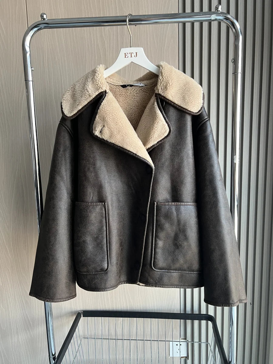 Women's Oversized Winter Jacket - Double-Sided Collar Warm Long Sleeve Coat - Shello's Creative Boutique