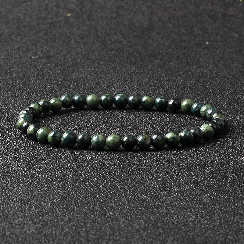 4mm Natural Stone Agate & Lava Stretch Bracelet – Handmade Tiny Bead Bangle for Men & Women