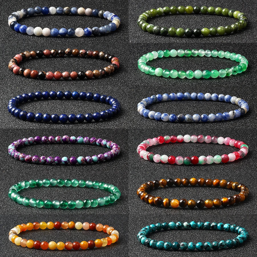 4mm Natural Stone Agate & Lava Stretch Bracelet – Handmade Tiny Bead Bangle for Men & Women