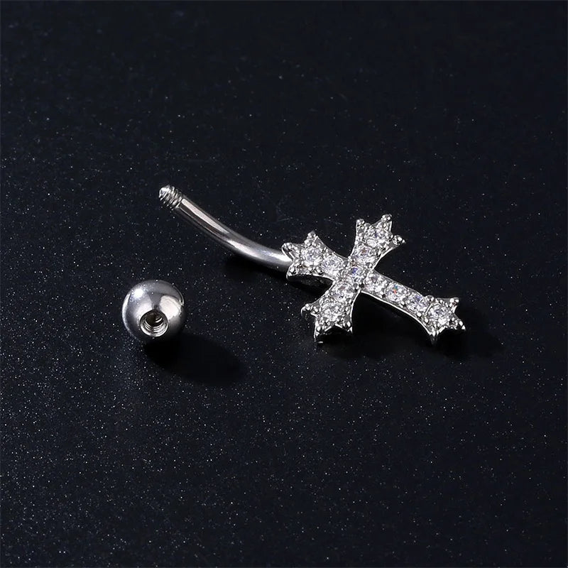 Cross Pendant Navel Ring – 316 Stainless Steel Bar