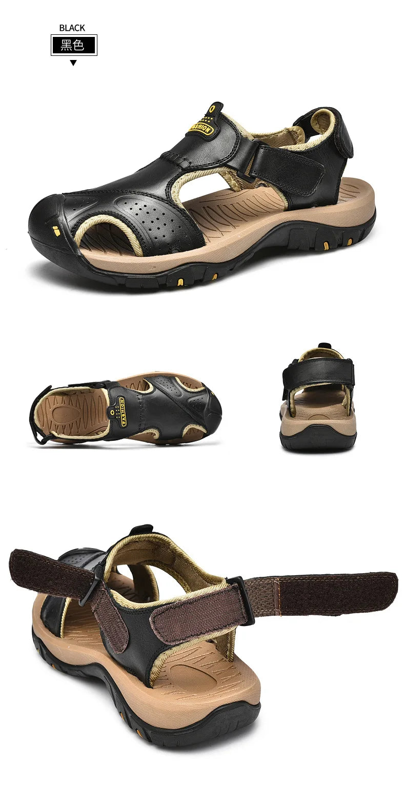 Men's Genuine Leather Sandals - Breathable Beach & Sports Sandals