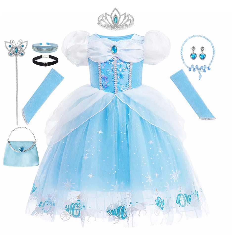 DreamParty Girls' Cinderella Princess Dress – Tiered Cosplay Costume with Accessories Shello's Creative Boutique