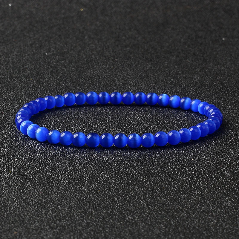 4mm Natural Stone Agate & Lava Stretch Bracelet – Handmade Tiny Bead Bangle for Men & Women