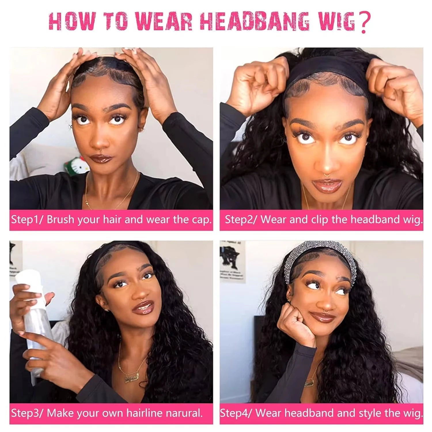 Human Hair Headband Wig - Water Wave 180% Density Natural Wig - Shello's Creative Boutique