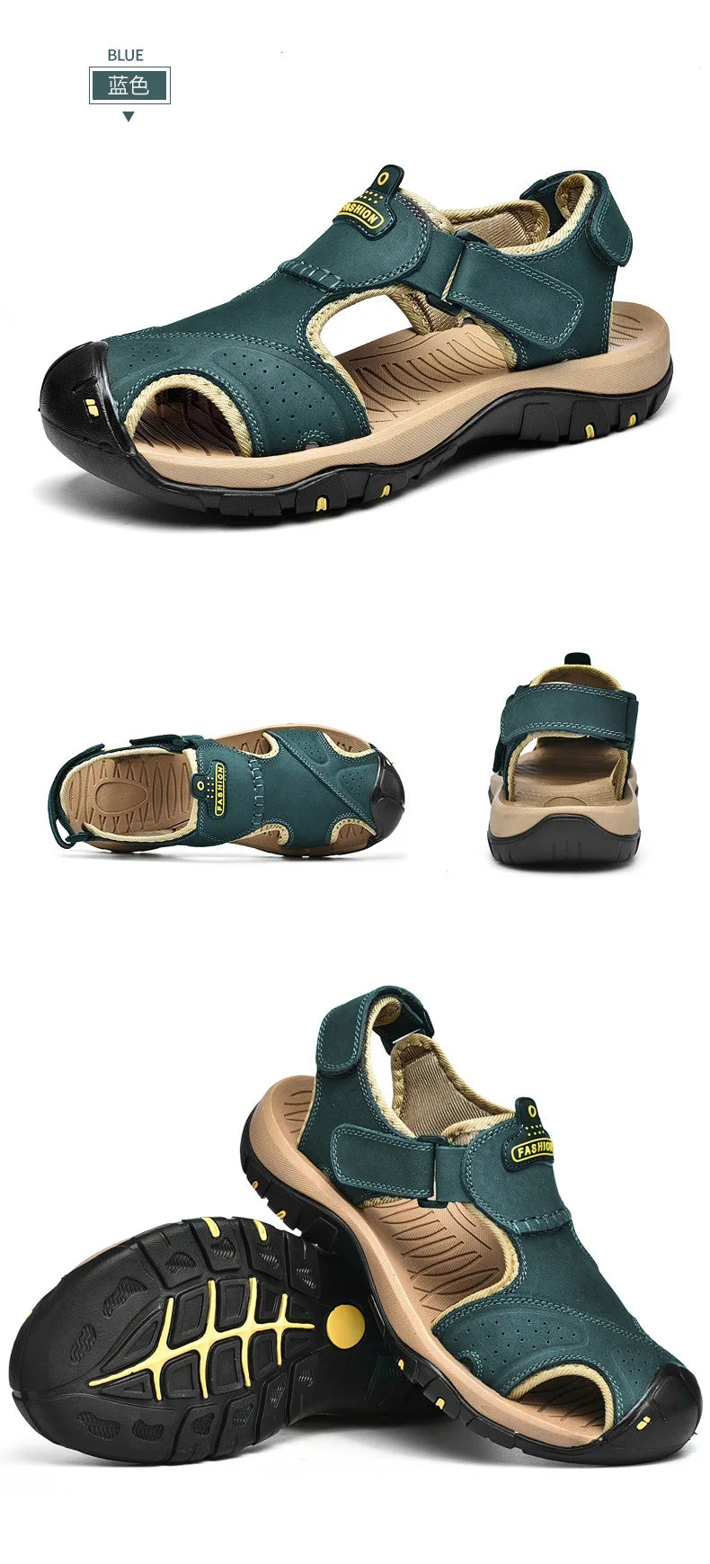 Men's Genuine Leather Sandals - Breathable Beach & Sports Sandals