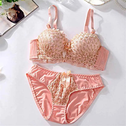 Fashionable and sparkling girl sexy women's bra set wholesale bow tie women's underwear without steel ring bra set