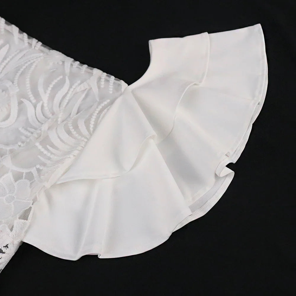 White Lace Dress - Ruffle Sleeve Knee-Length Party Dress - Shello's Creative Boutique