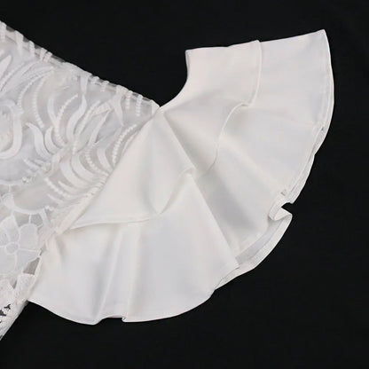 White Lace Dress - Ruffle Sleeve Knee-Length Party Dress - Shello's Creative Boutique