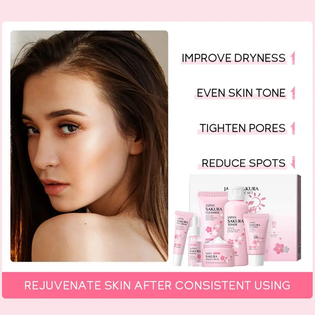 6pcs/Set Sakura Skin Care Sets Face Cream Serum Toner Facial Cleanser Sunscreen Eye Cream Face Skin Care Set Product Gift box Shello's Creative Boutique