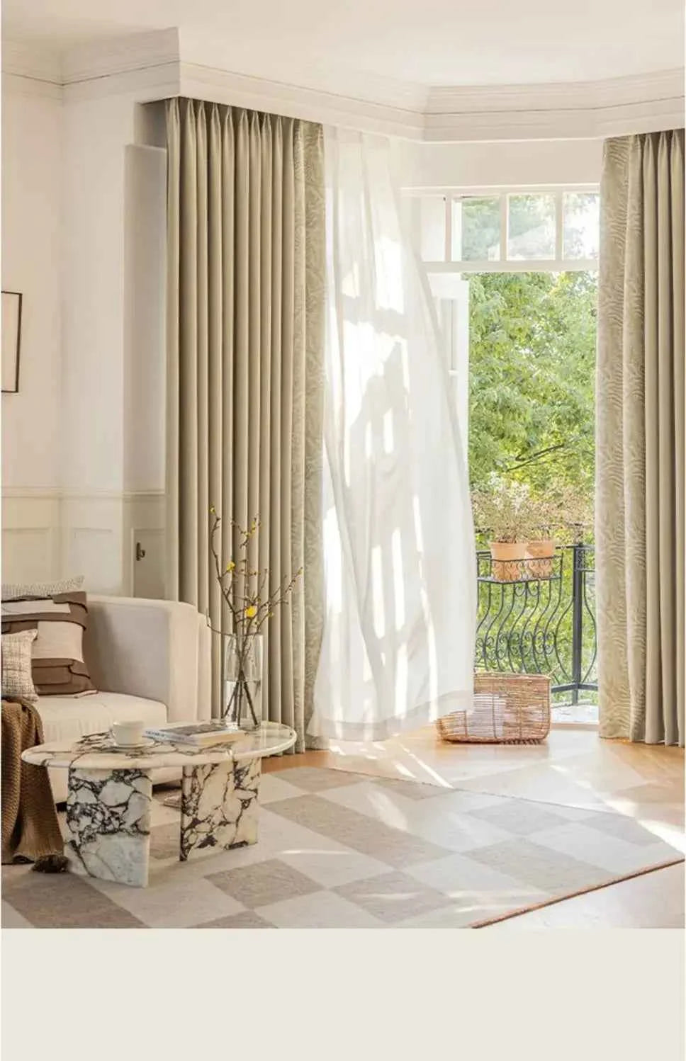 Custom Size French Spliced curtains for Living Room Bedroom Light Luxury Blackout Curtains Thickened Chenille White Tulle