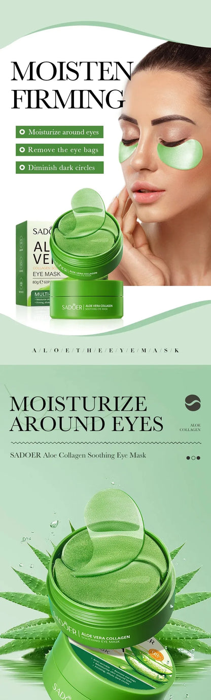 60pcs Aloe Vera Collagen Eye Mask Anti Dark Circles Eyes Bags Moisturizing Anti-Wrinkles Eye Patches Eyes Skin Care Products - Shello's Creative Boutique